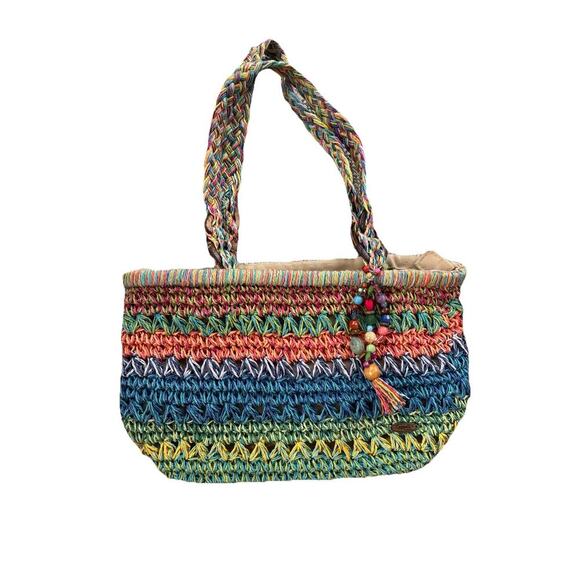 Cappelli Straworld Woven Rafia Beaded Shouder Bag Colorful Boho Beach Summer - Picture 3 of 10